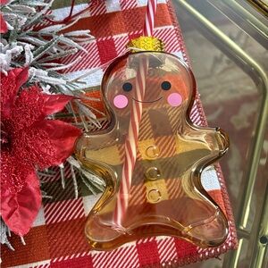 Festive Gingerbread Man Sipoer with straw heavier glass 9.3 oz,capacity bronze.